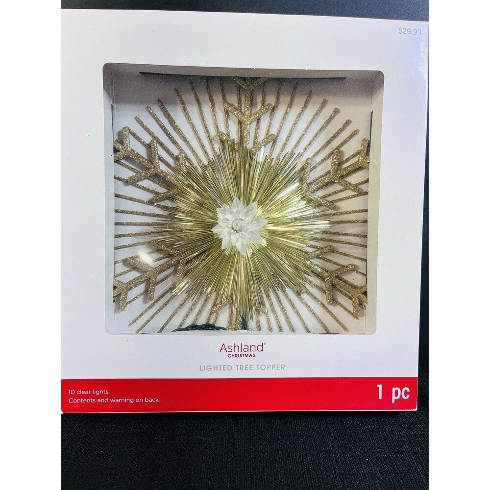 Ashland Christmas Gold Snowflake Lighted Tree Topper 14.5β 10 Clear Lights New